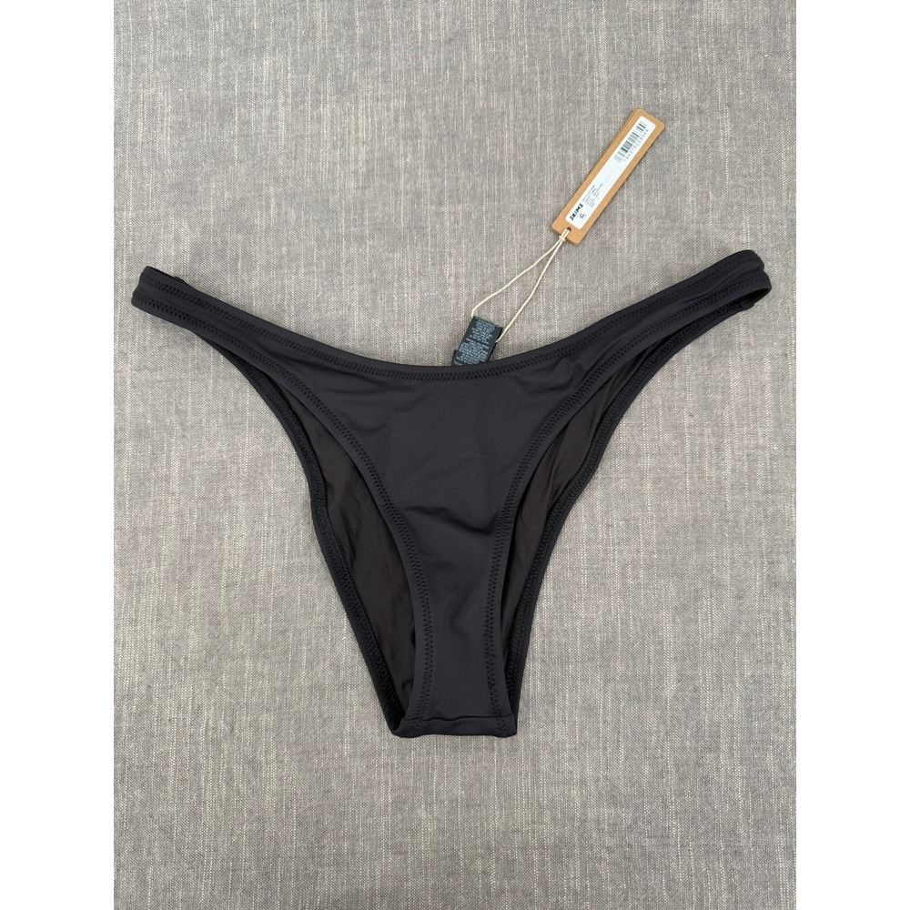 SKIMS Recycled Swim Dipped Front Cheeky Tanga Bikini Bottom Onyx Black Sz S NWT